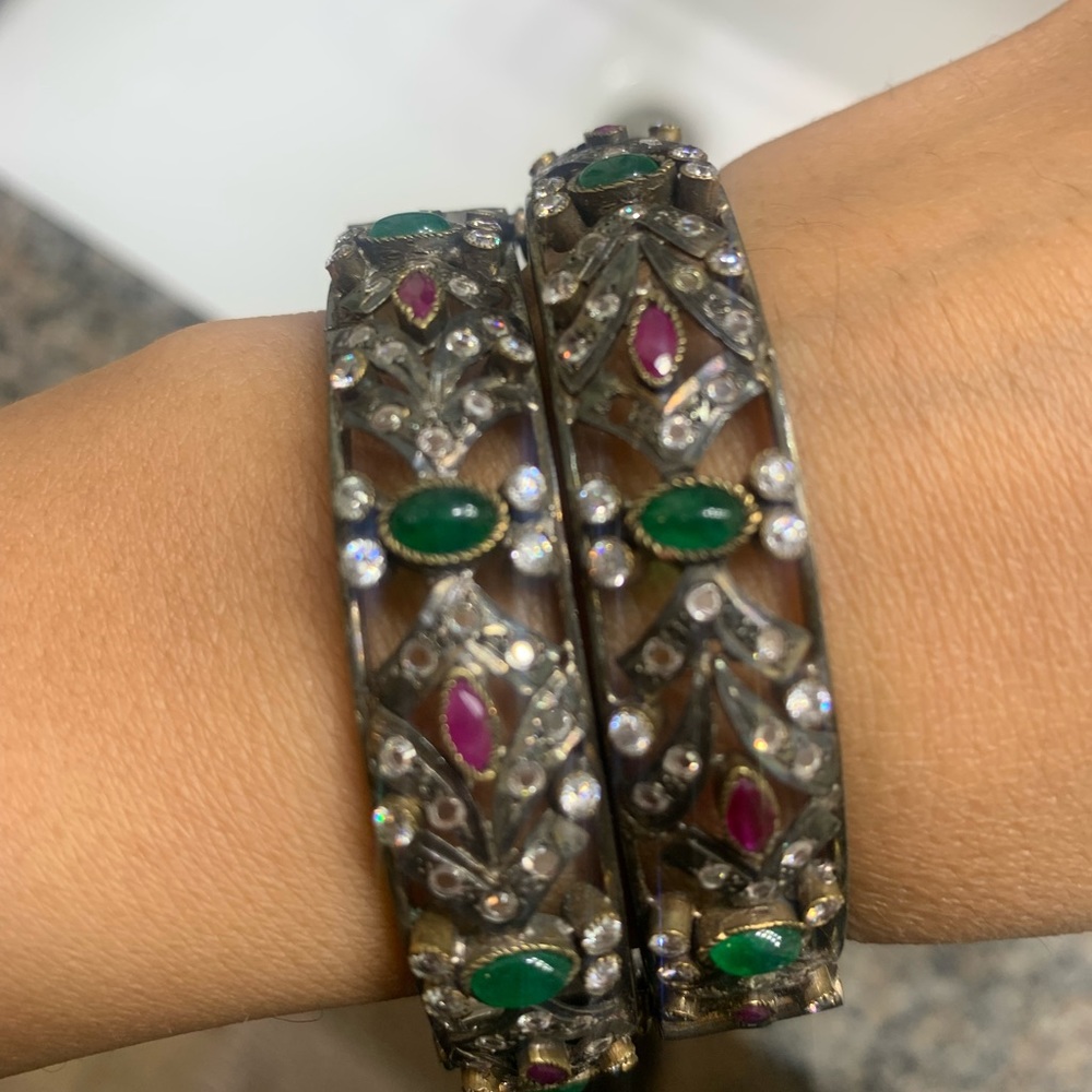 Set of two silver bangles bought from a jewelry store in India.